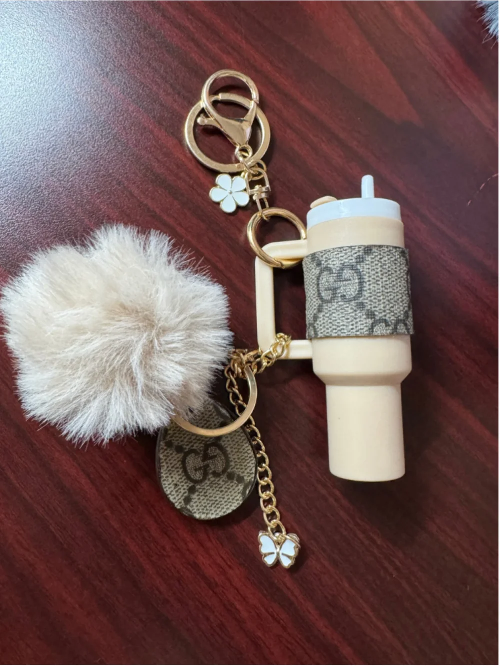 Handcrafted Mini Tumbler Lip Balm Holder Keychain w/ Authentic Gucci Canvas & Po